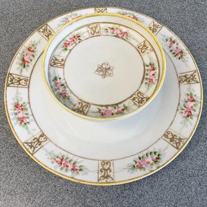 Vintage Nippon 2 Tier Floral Gold Cheese Cracker Tray Plate Dish Hard to Find